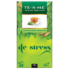 TE-A-ME Ashwagandha De-Stress Green Tea - Pack Of 4 X 25 Tea Bags | Reduces Stress & Anxiety - Goodness Of 10 Natural Ingredients