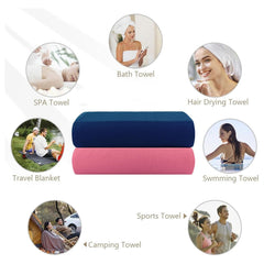 Casa Copenhagen Designed In Denmark Waffle Super Soft 2 Pieces 100% Cotton Large Bath Towel 525 Gsm - Navy & Pink