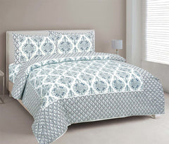 100% Cotton Jaipuri Bedsheet For King Size (90 X 103 Inches, Cream & Blue) With 2 Pillow Covers | Perfect For Everyday Use, Guest Rooms, Or Gifting On Special Occasions