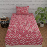 144 TC Bedsheet For Single Bed Cotton With Pillow Cover - 55 X 88 Inches, Peach Pink | Soft & Breathable Premium Printed Design Bedsheet