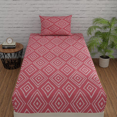 144 TC Bedsheet For Single Bed Cotton With Pillow Cover - 55 X 88 Inches, Peach Pink | Soft & Breathable Premium Printed Design Bedsheet