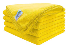 Softspun Microfiber Cleaning Cloths Towel Set 450 Gsm | Highly Absorbent Lint & Streak Free Multi-Purpose Wash Cloth For Kitchen Car Window Stainless Steel Silverware Pack Of 5 (Yellow)
