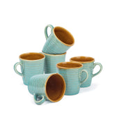 Ceramic Artisanal Coffee Cup Set Of 6 - 290ml Each, Turquoise Blue | Medium Cup With Glossy Finish - Stoneware Coffee Cup Set | Ceramic Everyday Cup - Microwave Safe & Dishwasher Safe