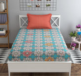 1 Single Bedsheet With 1 Pillow Cover - 60 X 90 Inches, Sky Blue & White | Smooth, Breathable, Fade Resistant | Lightweight, Skin Friendly, Soft Fabric Suitable For Warmer Seasons
