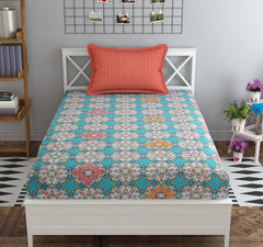 1 Single Bedsheet With 1 Pillow Cover - 60 X 90 Inches, Sky Blue & White | Smooth, Breathable, Fade Resistant | Lightweight, Skin Friendly, Soft Fabric Suitable For Warmer Seasons