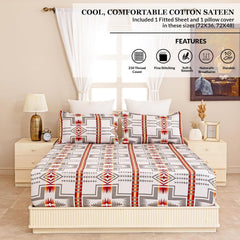 1 Fitted Single Bedsheet With 1 Matching Pillow Cover - 72 X 36 Inches, Grey & Red | Perfect Gifting For Wedding Anniversary
