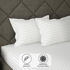 Stripes King Size Cotton Bedsheet With 2 Pillow Covers - 86 X 94 Inches, White | Perfect For Home Decor, Guest House | Ideal For All Seasons