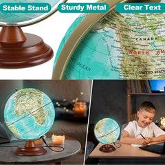 Illuminated Globe Of The World With Wooden Stand, 8'' World Globe For Kids & Adults, Geography Learning Built - Led Night Light, Home, Office, Classroom Decor, Pack Of 1