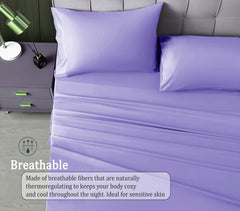 Elastic Fitted Bedsheet Queen Size With 2 Pillow Cover - 60 X 78 X 10 Inches, Lavender | Lightweight & Breathable, Perfect For All Seasons