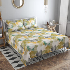 Super King Size Bedsheets With 2 King Size Pillow Covers | 108 x 108 Inches, Cream & Yellow - Premium Super Soft Cotton Bedsheet Luxury Soft Sheets 3 Pcs
