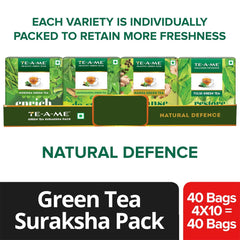 TE-A-ME Green Tea Suraksha Pack - 2 Boxes X 40 Tea Bags | Moringa+ Ashwagandha+ Kadha+ Tulsi Green Tea - Detox Green Tea & Slimming
