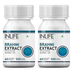 Inlife Brahmi Bacopa Monnieri Extract Bacosides > 25% Supplement, 500mg, Improved Cognitive Function, Supports Mental Alertness | 60 Vegetarian Capsules Each Pack Of 2