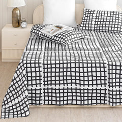 Cotton Flat Bedsheet With One Pillow Cover - 60 X 90 Inches, Black & White | Perfect For Home Decor & Gifting | Soft Floral Bedsheet