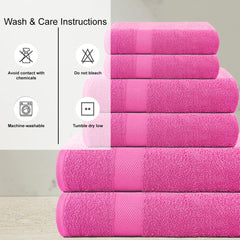 Casa Copenhagen Denmark Design 2 Bath + 2 Hand & 2 Washcloths Towels 1800 Gsm | He & She Super Soft Collection 100% Cotton 6 Piece Towel Set - Pink
