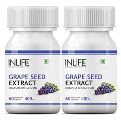 Inlife Grape Seed Extract Proanthocyanidins 95% Antioxidant, 400mg | 60 Vegetarian Capsules 100gm 0.2lbs Each Pack Of 2