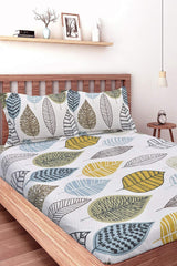 Cotton Single Bedsheet With 1 Pillow Cover + Pillowcase Set (2 Pcs) | 55 X 88 Inches, White & Blue | Breathable & Wrinkle Free Bedsheet