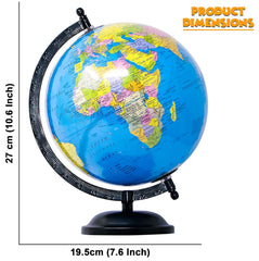 Educational Globe - 10 Inches Height Metal Base World Globe For Home & Office Decor & Gifting, Show Piece, Blue, Pack Of 1