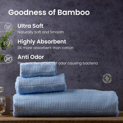 Mush Bamboo Bath Towels 600 Gsm | Ultra Soft, Absorbent & Antimicrobial Bath Towel, Hand Towel & Face Towel (Sky Blue) -3 Piece