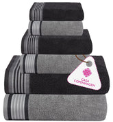 Casa Copenhagen Germany Design 2 Bath + 2 Hand & 2 Washcloths Towels 1800 Gsm | He & She Super Soft Collection 100% Cotton 6 Piece Towel Set - Pine Grey & Grey Violet