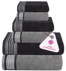 Casa Copenhagen Germany Design 2 Bath + 2 Hand & 2 Washcloths Towels 1800 Gsm | He & She Super Soft Collection 100% Cotton 6 Piece Towel Set - Pine Grey & Grey Violet