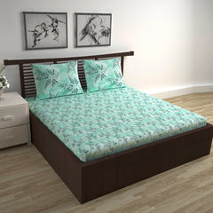 Queen Size Double Bedsheet With 2 Pillow Covers - 87 X 100 Inches, Aqua | 144 Thread Count Pure Cotton Bedsheet - Light Weight, Soft, Skin Friendly | Perfect For Gifting