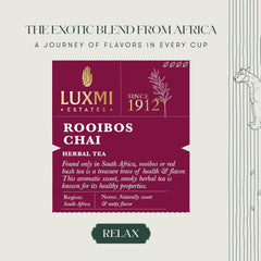 Luxmi Estates Rooibos Chai Herbal Tea - 100gm, 3.5 Ounce, 50 Tea Bags | USDA Certified Organic Tea - Caffeine Free Herbal Tea Bags | Antioxidant Rich Herbal Beverage For Relaxation & Wellness