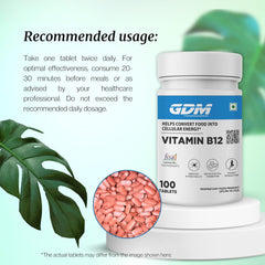 Gdm Vitamin B12 Supplement , Boost Energy Level , Good For Digestion , For Both Men & Women | 100 Veg Tablets , 150gm 0.3lbs