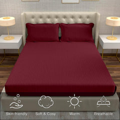 Striped Wine Bedsheet For King Size With 2 Pillow Cover (90 X 95 Inches) | Softer & Durable For All Season | Ideal For Daily Use Home Bedsheet