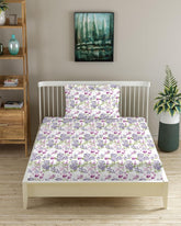 1 Single Bedsheet With 1 Pillow Cover - 36 X 78 Inches, White & Lilac | Breathable & Skin Friendly Bedsheet | Ideal For Hotel, Guest House, Bedroom