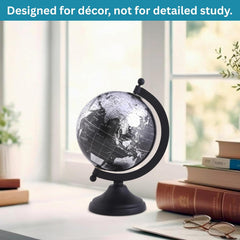 World Globe With Sturdy Metal Stand (Not Plastic) Desktop Globe For Home, Desk Table Office Decor - Book Shelf Decor Globe, 5 Inch, Metallic Black, Pack Of 1