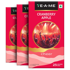 TE-A-ME Cranberry Apple Cheer Tea - Pack Of 3 X 25 Infusion Tea Bags | Reduces Wrinkles, Fine Lines - Caffeine Free, Sugar Free | Enjoy Hot Or Cold Tea