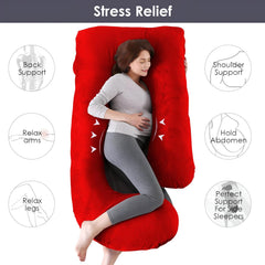 Pregnancy Pillow, Maternity Body Pillow For Sleeping, G Shaped Pillow, Red - 55 Inch | Full Body Pillow, Lightweight, Foldable, Breathable, Removable Velvet Cover, Adjustable - Pack Of 1