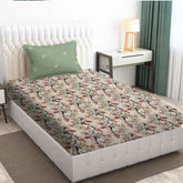 180 TC Print Cotton 1 Single Bedsheet With 1 Pillow Cover - 60 X 90 Inches, Cream & Green | Soft & Breathable Fabric, Skin-Friendly Bed Sheet For All Seasons