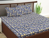 100% Pure Cotton Double Bedsheet For Queen With 2 Pillow Covers - 87 X 100 Inches, Navy & Orange | Soft & Durable For Everyday Use & Bedroom - All Season Comfort
