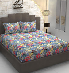 King Size Elastic Fitted Bedsheets With 2 Pillow Covers - 90 X 100 Inches, Multicolor | Soft Wrinkle Free & Breathable Elastic Bedsheets - Durable & Long Lasting Bedsheet