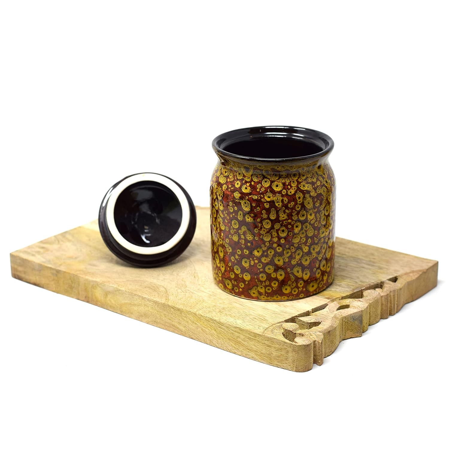 Marigold Abstract Ceramic Barni Set Of 2 - 500ml Each | Handcrafted Pickle Jar - Storage Container With Lid | 2 Pieces, Microwave Safe & Dishwasher Safe - Burni Set Marigold Abstract Ceramic Barni Set Of 2 - 500ml Each | Handcrafted Pickle Jar - Storage Container With Lid | 2 Pieces, Microwave Safe & Dishwasher Safe - Burni Set