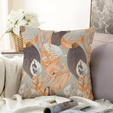 Microfiber Square Pillow Cushion For Sofa & Bed, Grey Color - 24 X 24 Inch | Printed - Brown Leaf, Soft, Comfortable Pillow, Back, Neck Support | Breathable, Removable Cover - Set Of 1