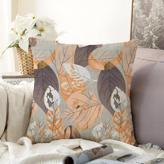 Microfiber Square Pillow Cushion For Sofa & Bed, Grey Color - 16 X 16 Inch | Printed - Brown Leaf, Soft, Comfortable Pillow, Back, Neck Support | Breathable, Removable Cover - Set Of 1