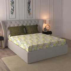 Cotton Bedsheet Double Bed For Queen Size With 2 Pillow Covers - 90 X 100 Inches, Beige & Green | Ideal For Daily Use - Perfect For Queen Bed Durable & Wrinkle Free