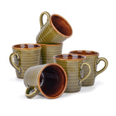 Ceramic Artisanal Coffee Cup Set Of 6 - 290ml Each, Mehndi Green | Medium Cup With Glossy Finish - Stoneware Coffee Cup Set | Ceramic Everyday Cup - Microwave Safe & Dishwasher Safe