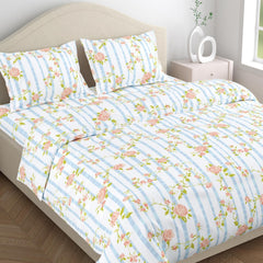 King Size Pure Cotton Bedsheet With 2 Pillow Covers | 108 X 108 Inches, White & Peach | Perfect For Gifting On Weddings, Housewarmings, Or Anniversaries