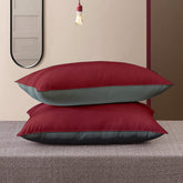 Premium Microfiber Soft Pillow For Sleeping, Maroon & Grey, King Size - 17 X 27 Inches | Comfy Hotel Comfort Pillow, Vacuum Packed | Bed Pillow, Hypoallergenic, Lightweight - Set Of 2