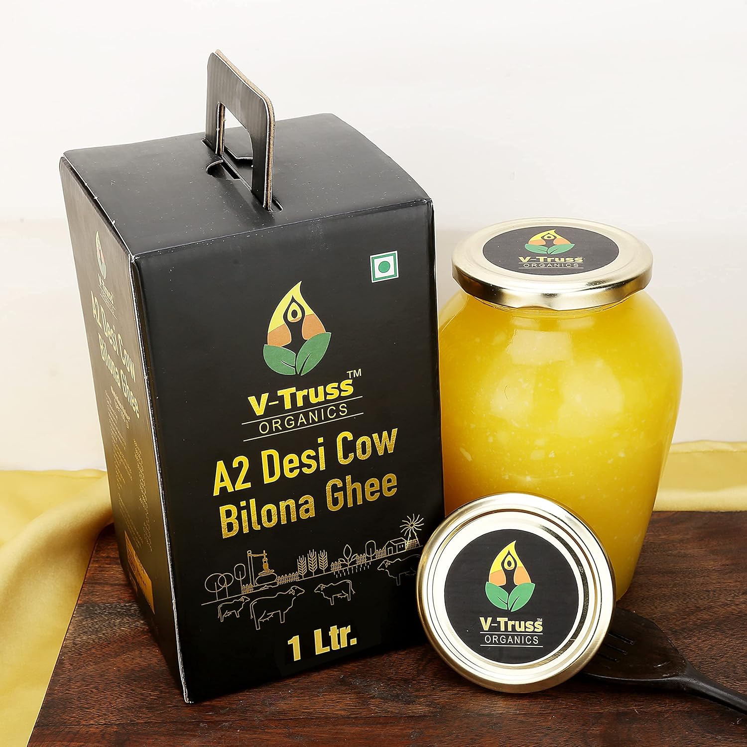 Premium A2 Pure Desi Cow Bilona Ghee By V - Truss Organics | Traditional Vedic Bilona Method Healthy Desi Cow Ghee Perfect For Boost Immunity | (1 Litre) 33.8 Ounce | Jar Pack Premium A2 Pure Desi Cow Bilona Ghee By V - Truss Organics | Traditional Vedic Bilona Method Healthy Desi Cow Ghee Perfect For Boost Immunity | (1 Litre) 33.8 Ounce | Jar Pack