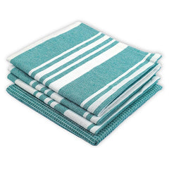 Indihaus Cotton Multi-Purpose Kitchen Hand Towels 250 Gsm | Waffle & Stripes Lunch, Dish Towel (Ocean Teal)- Pack Of 4