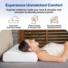 Cervical Pillow For Neck Pain, Cool Gel Memory Foam Pillow - 18 X 11 X 3.5 Inch | Orthopedic Neck Support Pillow For Sleeping, Neck & Shoulder Pain, Standard Size, White Jacquard - Pack Of 1