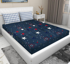 Presents Luxurious Glace Cotton King Size Bedsheet With 4 Pillow Cover - 108 X 108 Inches, Navy Blue & Pink | Perfect For All Season Comfort | Pack Of 2