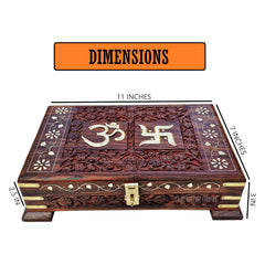 Wooden Om Box For Good Luck Jewellery Box, Decorative Case, Kit| Vanity, Organiser For Women, Necklaces, Cash, Gold 11 X 7 Homely Plain, Colour - Brown