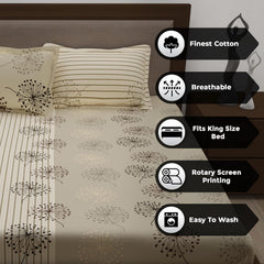 Cotton Double Bedsheet For King Size With 2 Pillow Covers - 108 X 108 Inches, Beige | Perfect For Home Decor & Gifting | 186 Thread Count