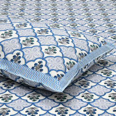 Cotton King Size Bedsheet With 2 Matching Pillow Covers - 90 X 108 Inches, Blue & White | Designer Printed Bedsheet Set - Naturally Soft, Breathable, & Skin-Friendly