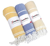Yaanthiv'S Premium Turkish Cotton Bath Towels 900 Gsm | Eco Luxury Range Of Towels Washable & Quick Dry, Light Weight Bath Towels (Pack Of 3) - Amber Yellow, Marine Blue & Caramel